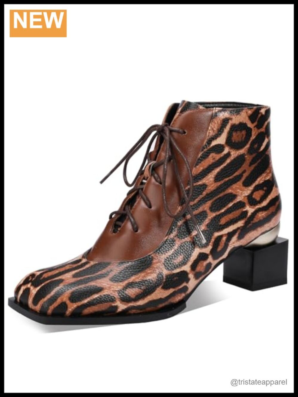 Square Toe Lace Up Ankle Boots Women Wide Calf Chunky Block Heel Faux Leather